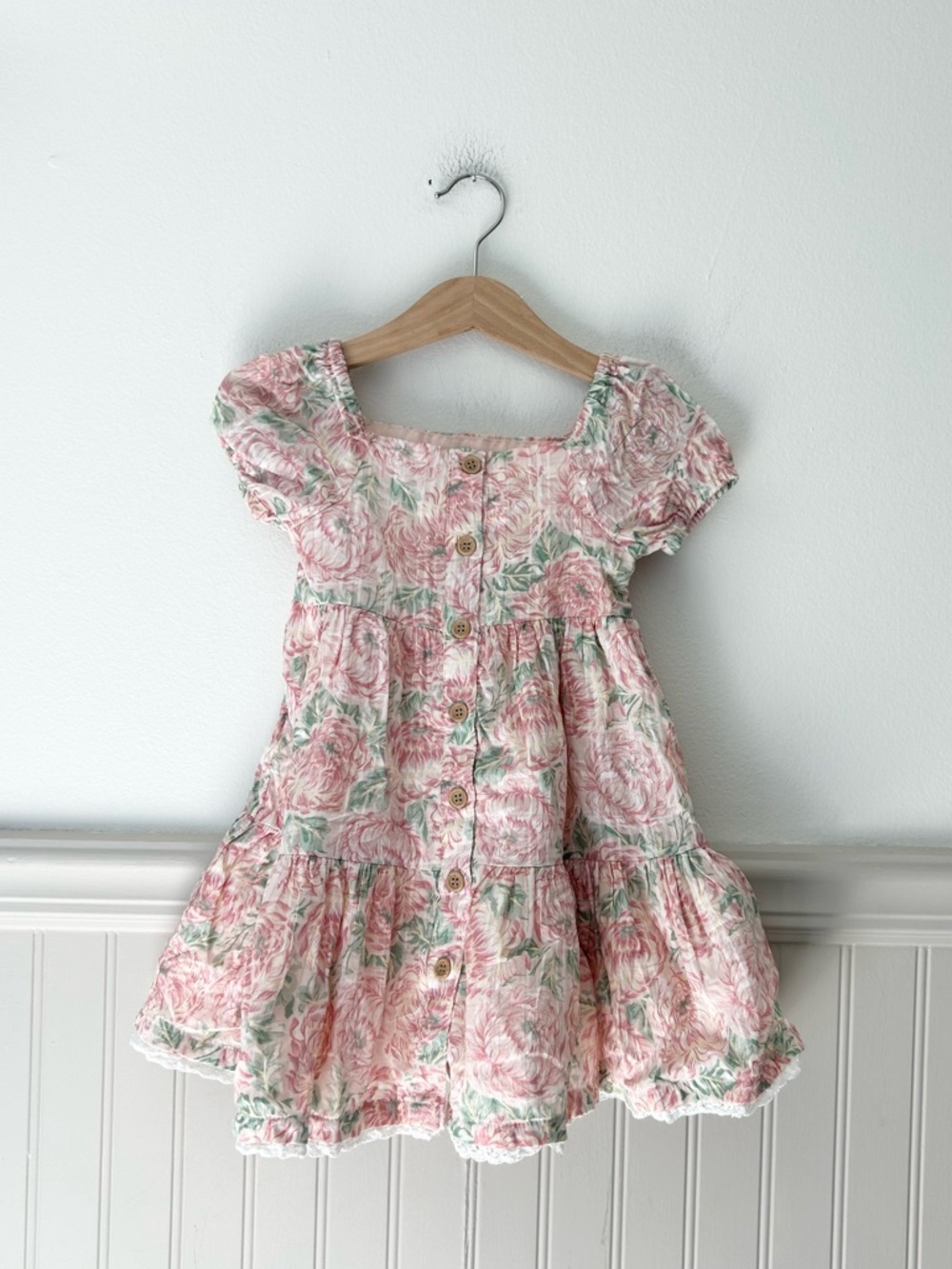 Joie 2T Pink Floral Button-Front Twirl Cotton Dress